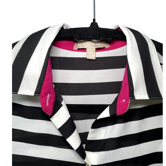 Banana Republic Black & White Striped Button Down Shirt - Picture 3 of 14